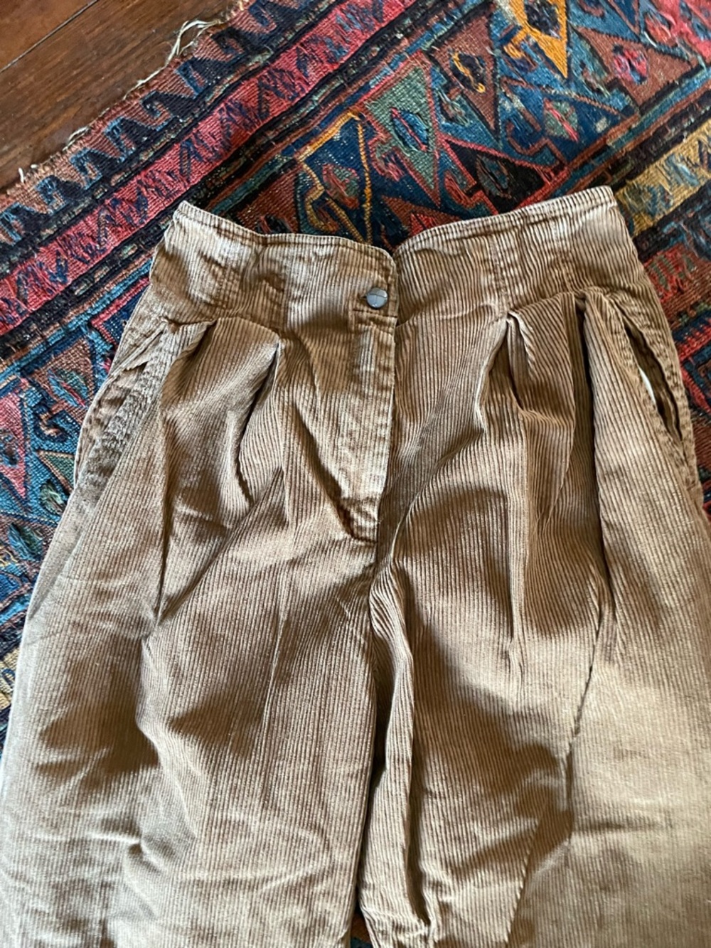 High-Waist Barrel Leg Corduroy Pleated Trousers in Tan Vintage 80s Melbourne